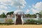 People go to Lankarama stupa in Anuradhapura, Sri Lanka.