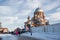 People go to the temple, Sviyazhsk, Russia