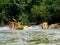 People going down Nam Song River in kayak near Vang Vieng, Vientiane Province, Laos