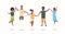 People group holding hands african american men women jumping together friends having fun male female cartoon characters