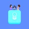 People group on light lamp idea icon creative team over blue background flat
