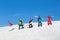 People Group With Snowboard And Ski Resort Snow Winter Mountain Cheerful Friends