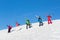 People Group With Snowboard And Ski Resort Snow Winter Mountain Cheerful Friends