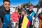 People Group With Snowboard And Ski Resort Snow Winter Mountain Cheerful Friends Taking Selfie Photo
