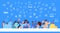 People group standing online data cloud synchronization social network icon over blue background flat