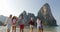 People Group Walking On Beach Talking Three Couples Embracing Happy Cheerful Men And Women Tourists On Vacation