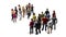 People - a group of women and men stand opposite each other on white background