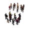 People - a group of women and men stand opposite each other on white background