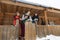 People Group Wooden Country House Winter Snow Mountain Resort Cottage