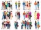 People groups and couples collection. Diverse cartoon humans in office and casual outfits clothes, young students