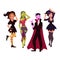 People in Halloween party costumes - witch, zombie, vampire, dracula