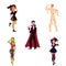 People in Halloween party costumes - witch, zombie, vampire, dracula, mummy