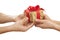 People hands give gift in box