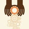 People hands hold gears. Business start up concept.