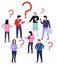 People have question. Question marks, different age business team vector character