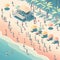 people having fun in the beach, isometric view, sea waves, 3d illustration