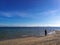 People having a good time at the beach on summer. Leisure and free time