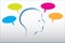 People head thinking with bubbles speech talk logo vector