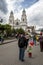 People head towards El Quinche church in Quinche in Ecuador.