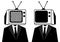 People instead of head TV, silhouette. Man zombie, mass media