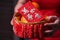 People held the Orange basket With Blessing Red Envelope for Chinese New Year Gifts