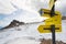 People hiking around Dachstein Hunerkogel mountain station, Alps, Austria