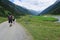 People hiking in the Krimml Achental valley