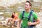 People hiking - man hiker walking in Zion Park