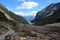 People hiking on the Plain of the Six Glaciers hiking trail near Lake Louise