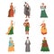 People in historical costumes of the 19th century. Victorian people fashion cartoon vector illustration