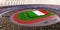 People hold Italy flag in stadium arena. field 3d photorealistic render