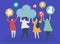 People holding cloud and social networking icons illustration