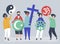 People holding diverse religious symbols illustration