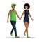 People holding hands flat vector illustration. Young african american couple spend time together cartoon characters