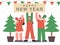 People holding Megaphone and people raising Happy new year banner in Christmas party scene. Christmas party cel