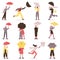 People holding umbrella. Male and female fall characters with umbrellas, rainy day stroll vector illustration set