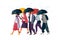 People holding umbrella, walking under the rain. Man and woman autumn characters vector illustration.