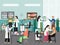 People in hospital, medical clinic doctor office, flat vector illustration. Health examination, consultation, treatment.