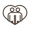 People hugging together inside heart community and partnership line icon