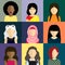 People icons set in flat style with faces of women