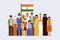 People of Indian ethnicity with diverse cultural background holding national flag together