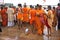 People Indian having fun while taking ritual bath in the Ganges River .