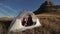 People inside the tent. on a mountainside in Montenegro mooving camera