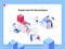 People interacting with charts and analysing statistics and data. Landing page template. 3d isometric vector illustration.