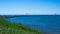 People on jetty at Two Harbors, Minnesota on a sunny day