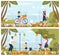 People with Kids Outdoors in Part Cartoon Set