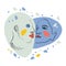 People kiss. Postcard of the LGBT community. Line art. Blue. Face drawing. Contemporary portrait. Men or women. Creative