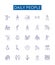 Daily people line icons signs set. Design collection of Dailypeople, Individuals, Populace, Residents, Commuters, Crowd