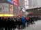 People Lined Up at Discount Broadway Ticket Booth During Snowstorm