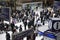 People at Liverpool Street station. Opened in 1874 it is third busiest and one of the main railway stations in UK, with connection